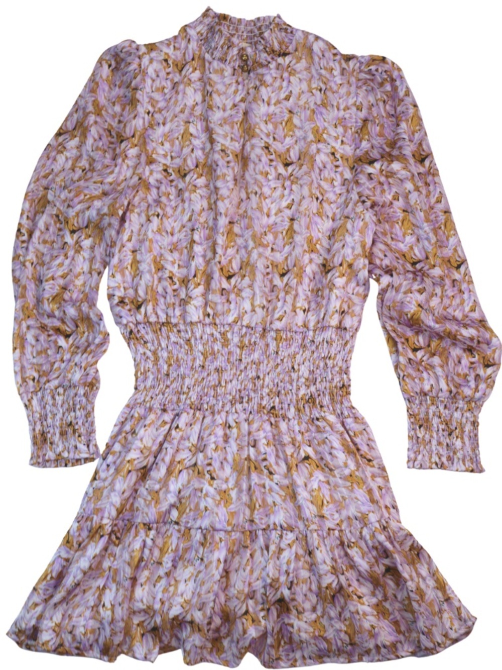 Franco Purple Gold Metallic Smocked Dress Size Large Anthro Style Mini